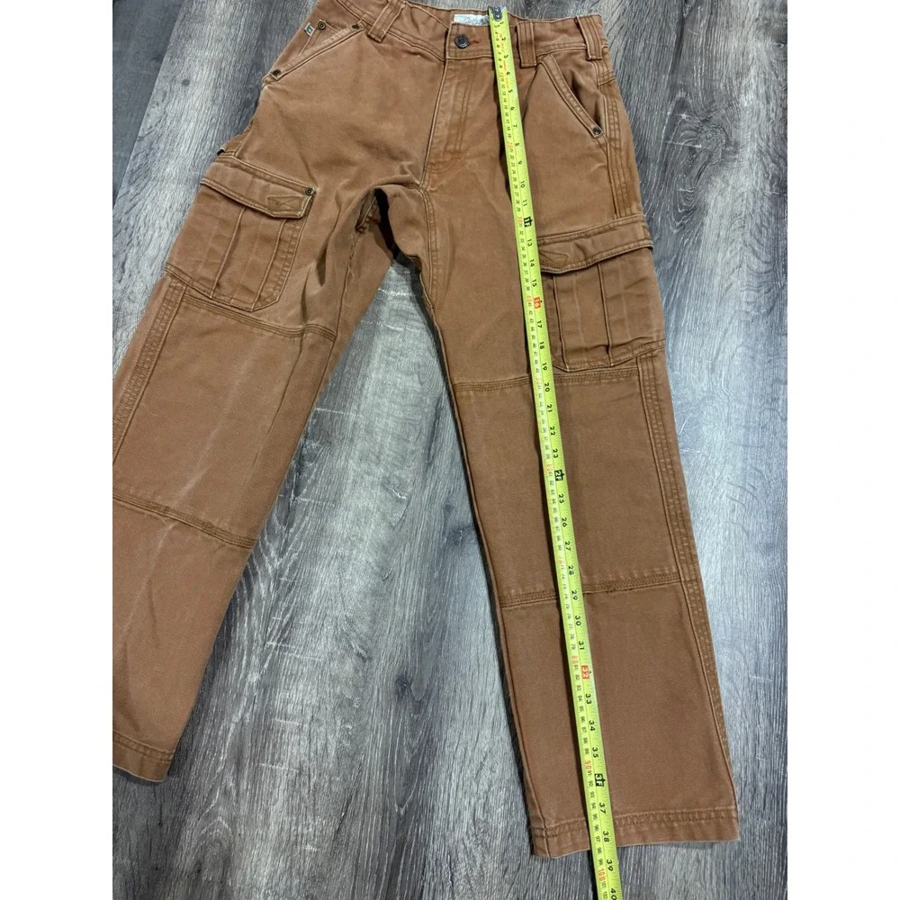 Cabelas Mens Brown Duck Canvas Cargo Work Pants Double Knee 31x29 M25PT081